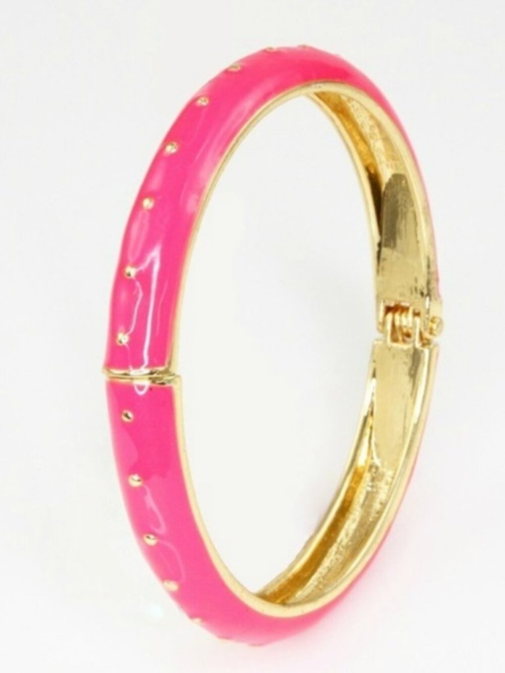 Adia Kibur Coral Pink Enamel Hinge Bangle Bracelet